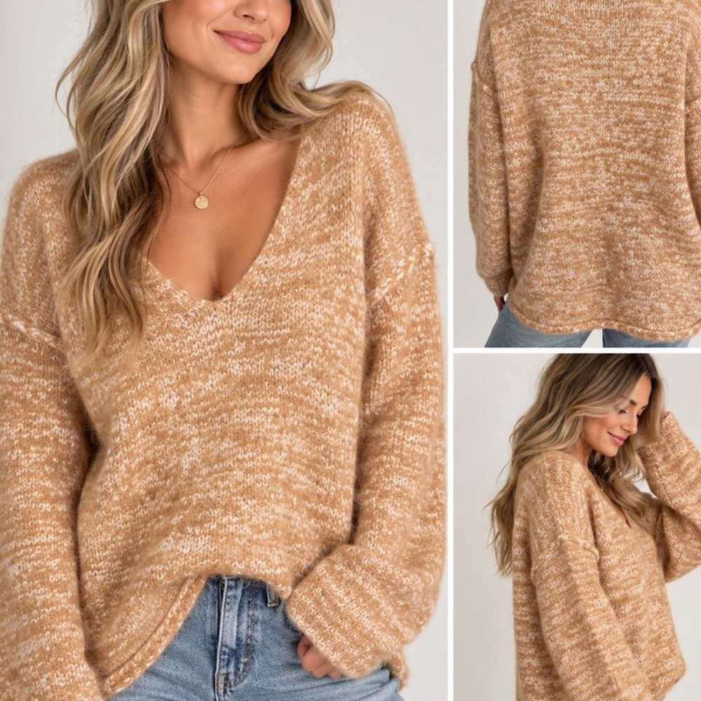 Free People Fuzzy V-Neck Sweater 🤎
